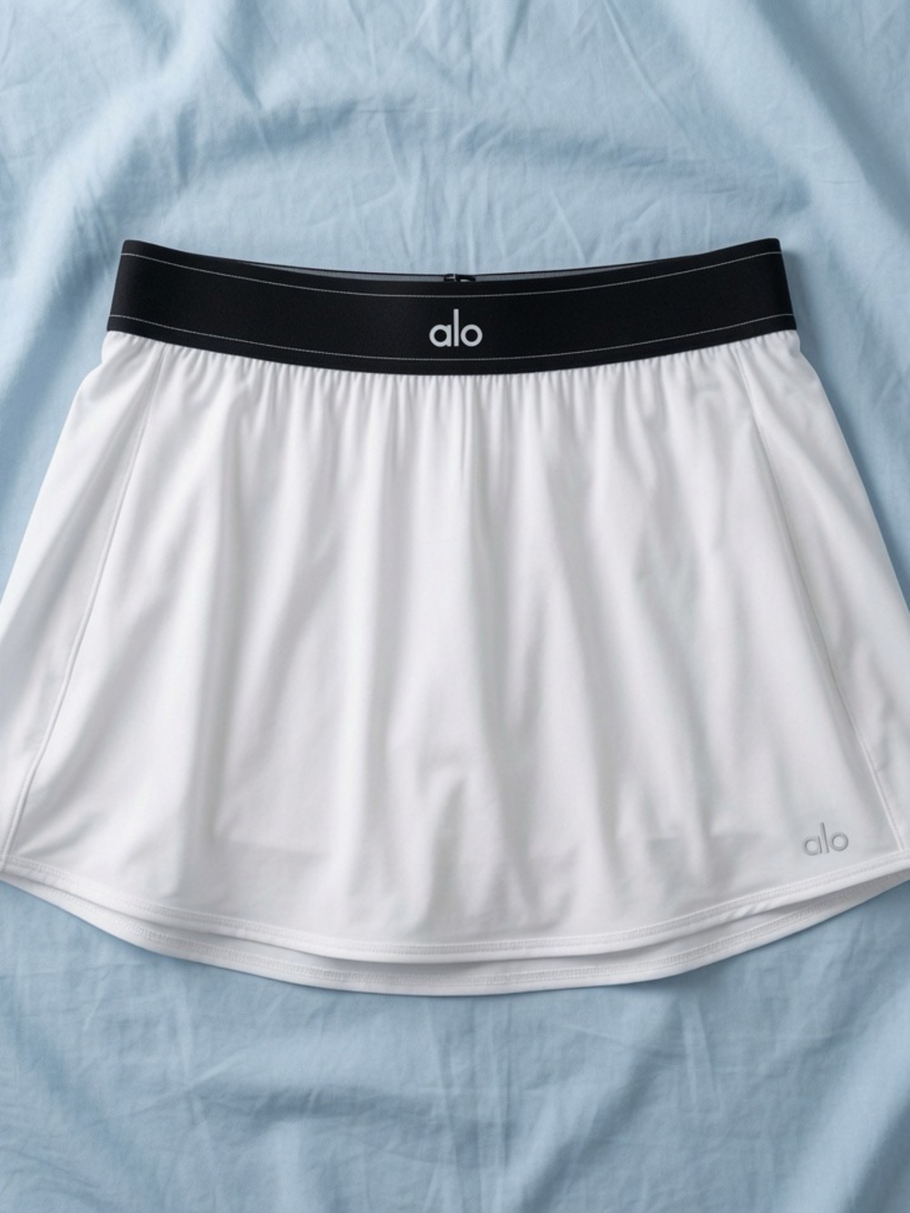 ALO Yoga White Mini Skirt with Black Waistband